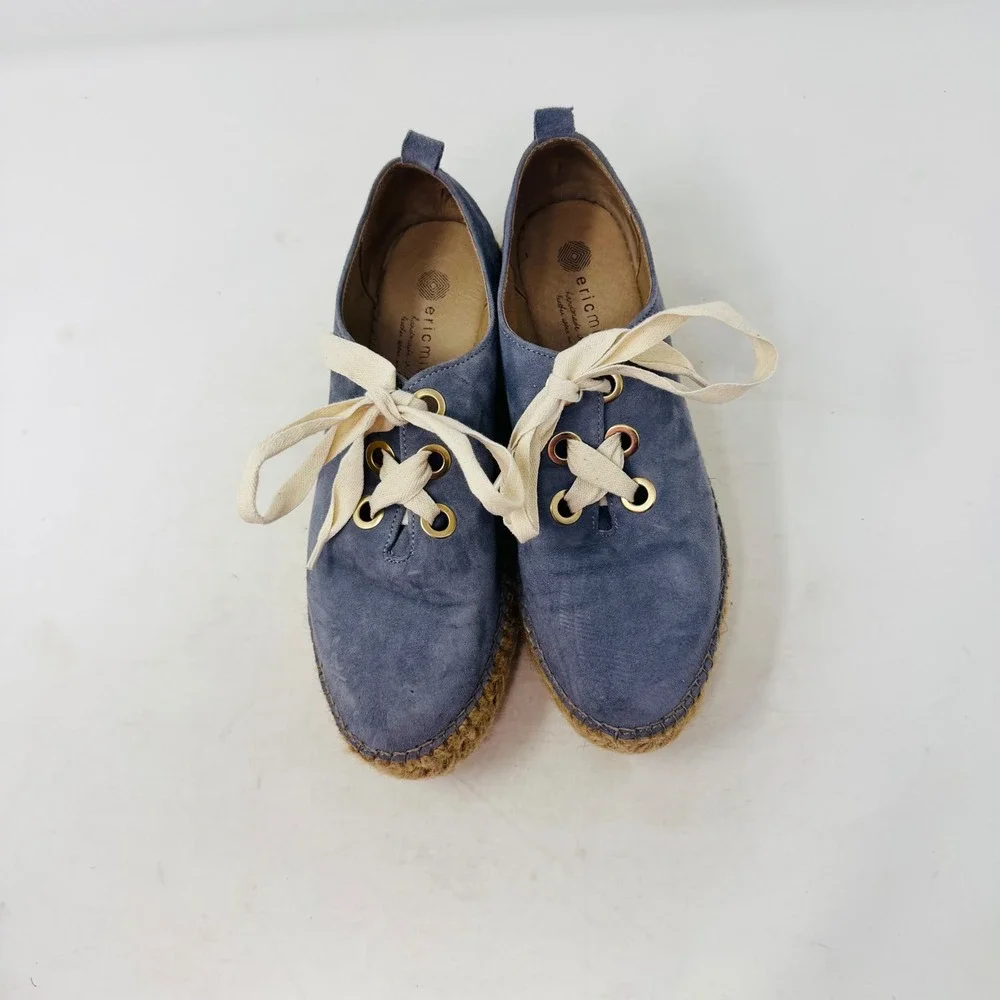Eric‎ Michael Blue Suede Espadrille Sneakers EU 38 Platform Spain Boho Coastal